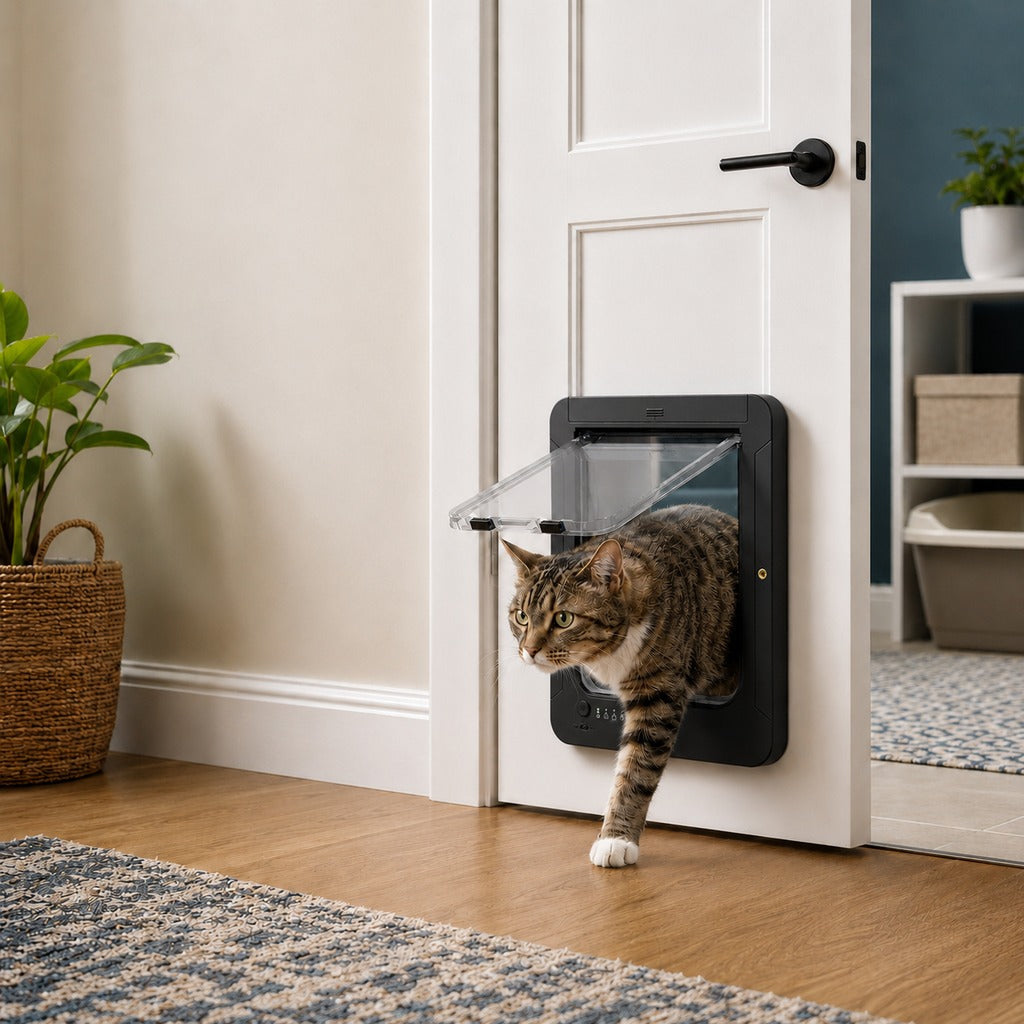 Malloren Smart RFID Cat Door for Litter Rooms & Pet-Only Spaces - Selective Access Pet Door to Help Keep Unwanted Animals Out