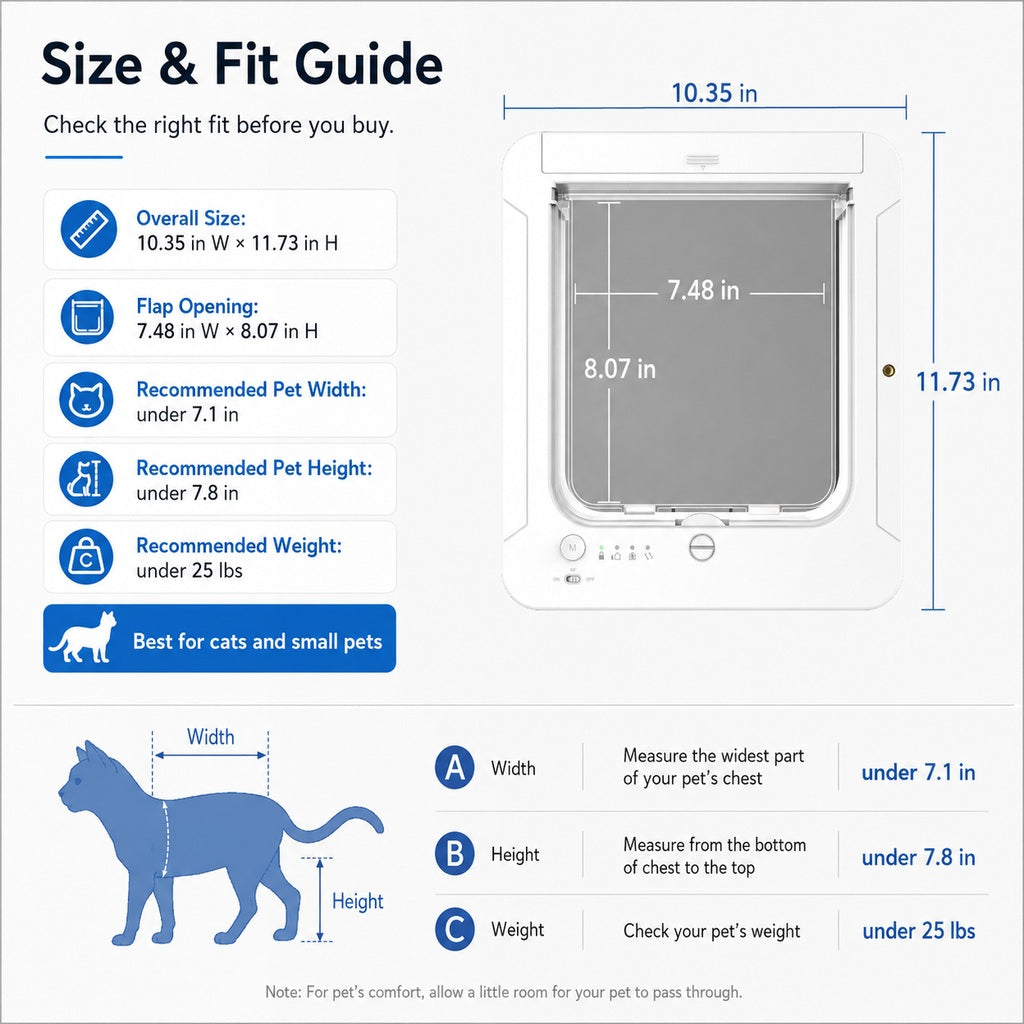 Malloren Smart RFID Cat Door for Litter Rooms & Pet-Only Spaces - Selective Access Pet Door to Help Keep Unwanted Animals Out