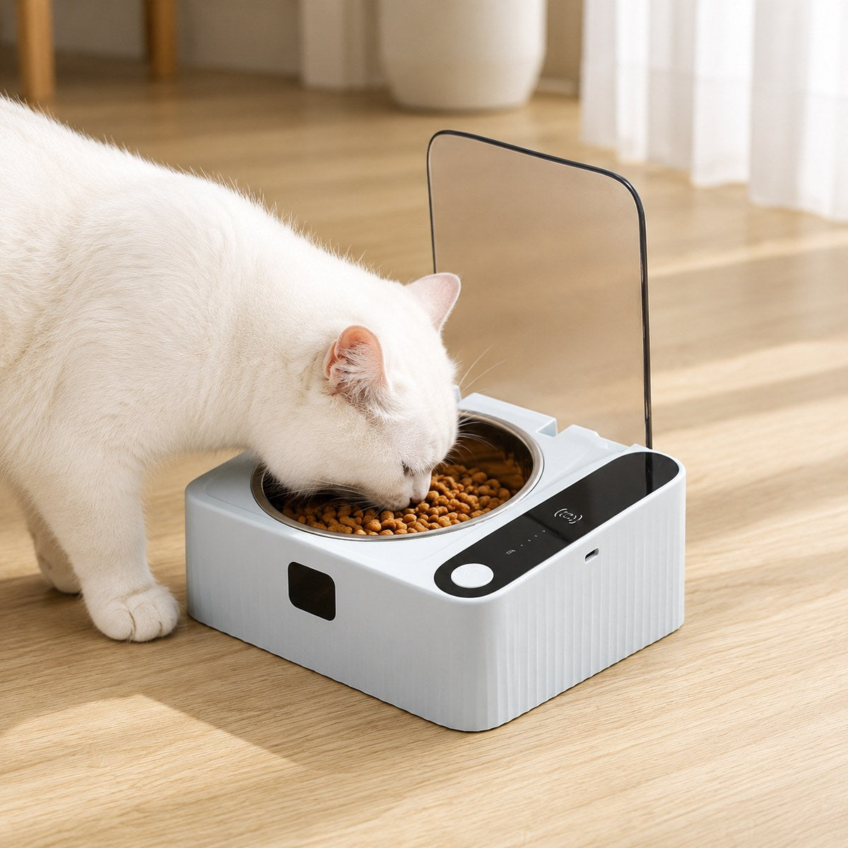 Malloren Smart Motion Sensor Covered Cat Bowl for Cleaner Indoor Feeding - Auto Open Lid Helps Keep Food Covered from Dust, Hair & Flies