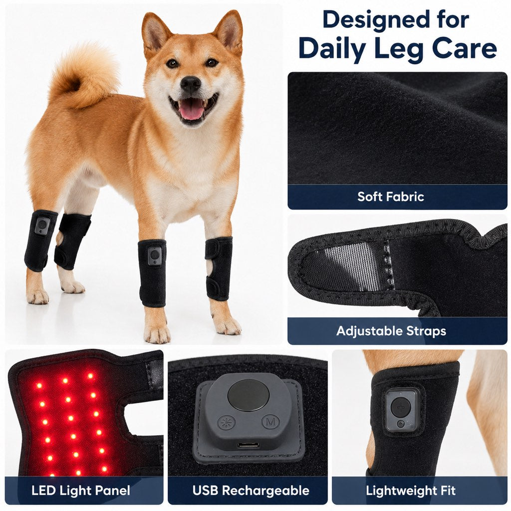 Malloren Rechargeable Red Light Therapy Dog Knee Wrap for Senior Dogs - At-Home Leg Comfort Support for Post-Walk Stiffness & Mobility Care