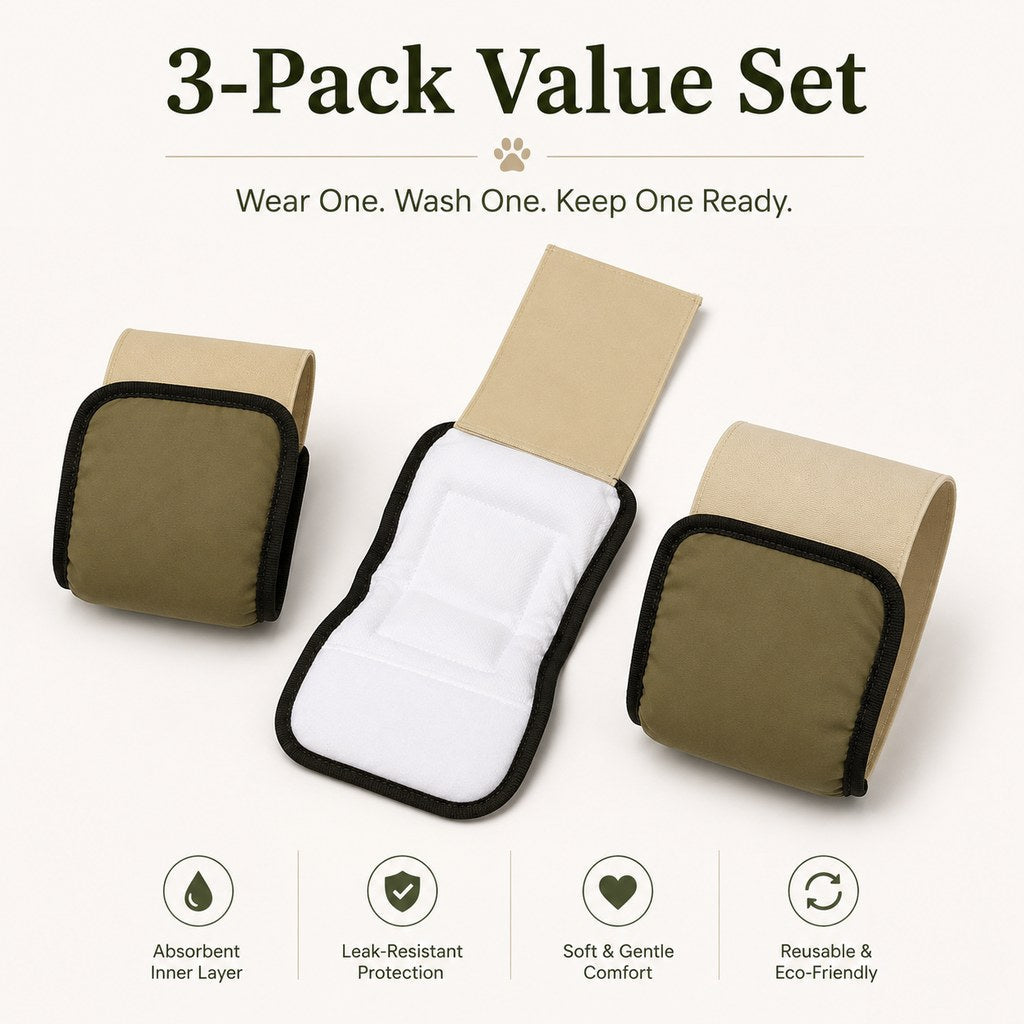 Malloren 3-Pack Washable Male Dog Belly Bands for Indoor Marking & Senior Dribbles - Reusable Dog Diaper Wraps to Protect Floors & Furniture