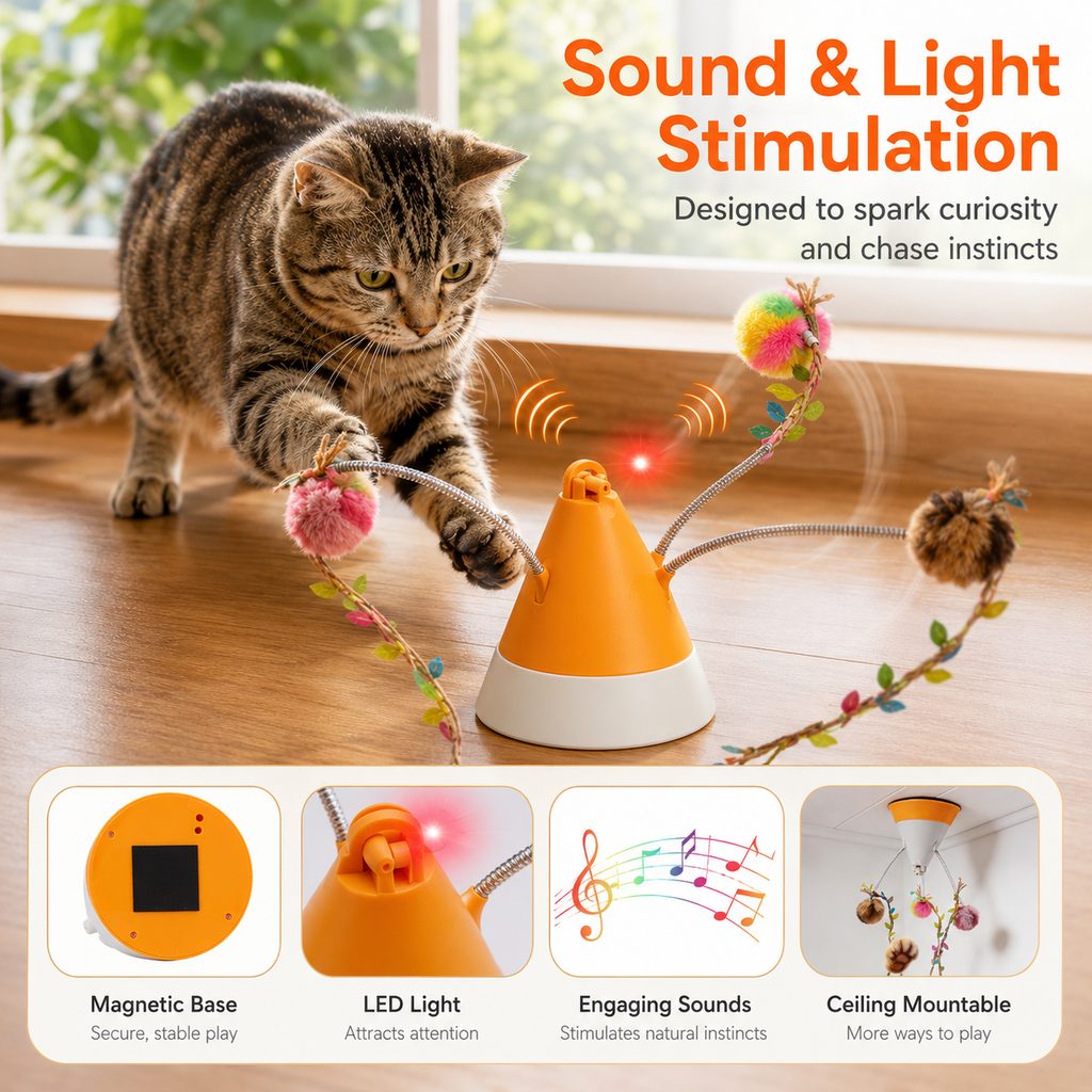 Malloren MiaSpin 360 Magnetic Rotating Cat Teaser Toy for Indoor Cats - USB-C Hands-Free Play to Beat Boredom