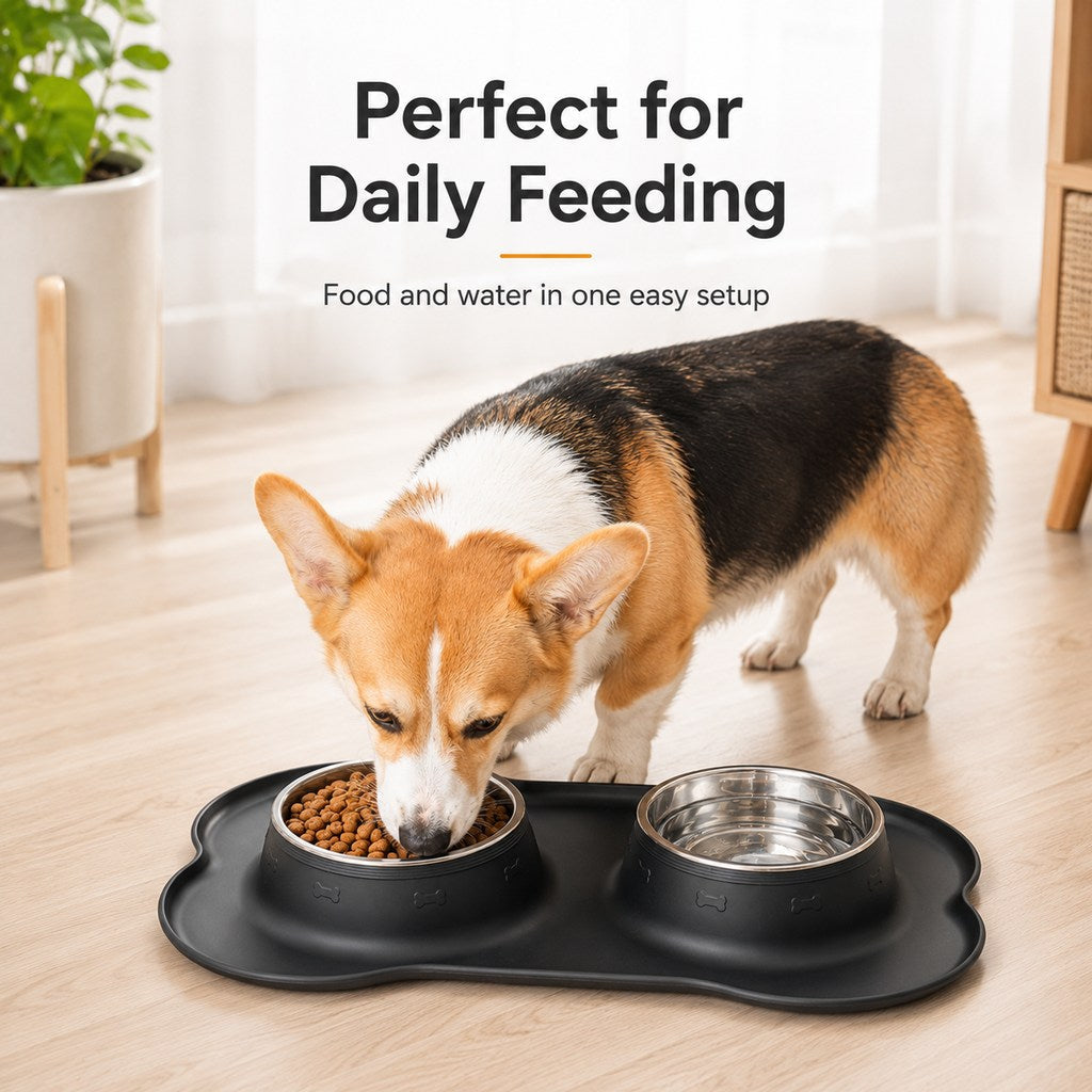 Malloren Spill-Proof Dual Pet Bowl for Cats & Dogs - Mess-Free Food & Water Station for Cleaner Floors