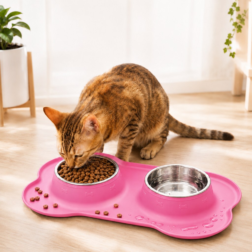 Malloren Spill-Proof Dual Pet Bowl for Cats & Dogs - Mess-Free Food & Water Station for Cleaner Floors