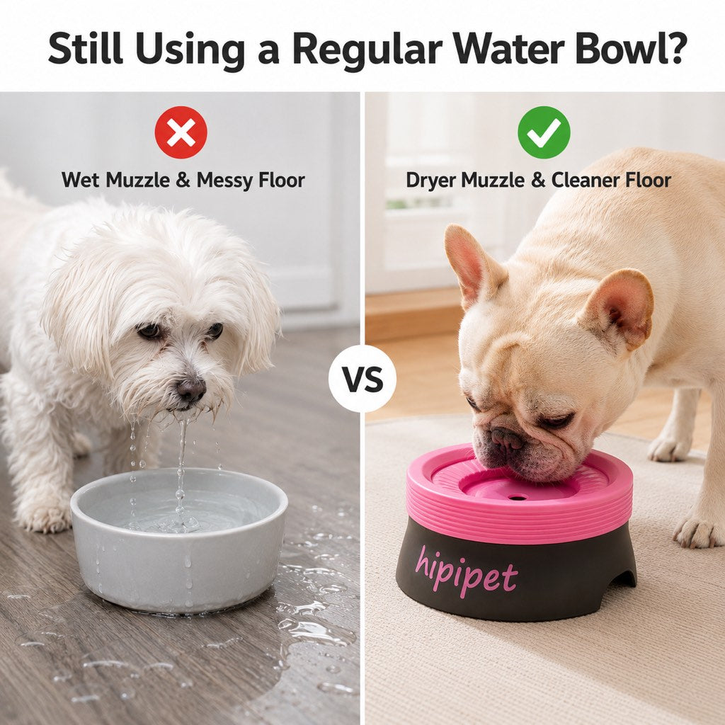 Malloren Frenchie No-Drip Floating Water Bowl for Indoor Daily Drinking - Helps Keep Muzzle Drier & Floors Cleaner