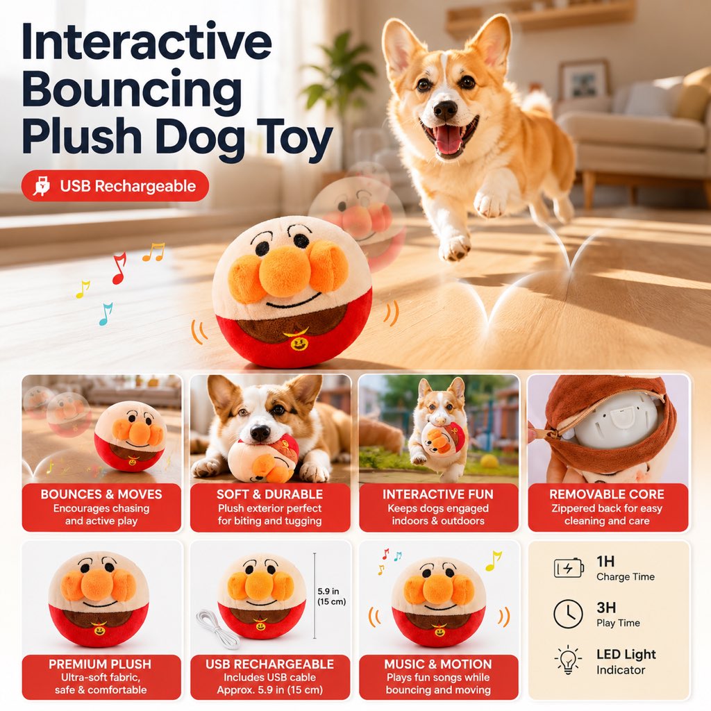 Malloren Interactive Electric Bouncing Plush Dog Toy for Indoor Chase Play & Bored Dogs