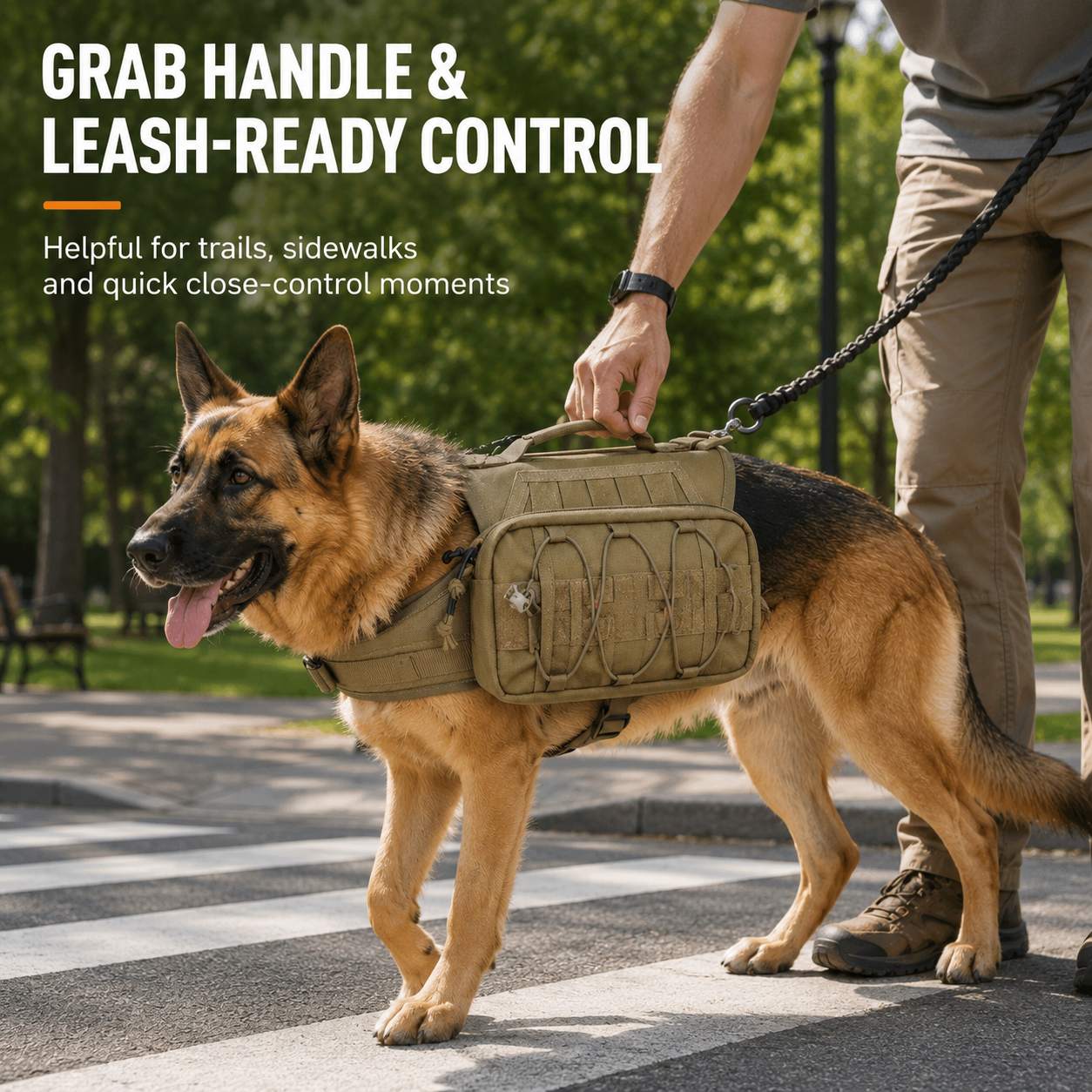 Malloren Tactical Dog Backpack Harness for Hiking, Camping & Daily Walks - Hands-Free Storage for Water, Treats & Poop Bags