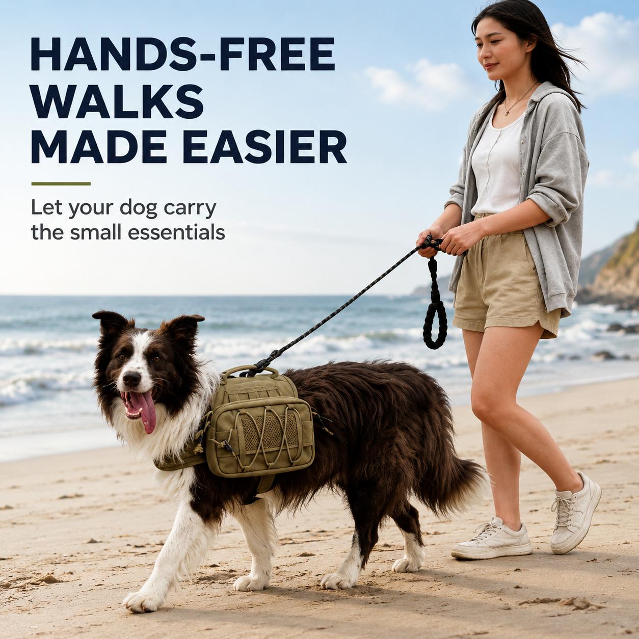 Malloren Tactical Dog Backpack Harness for Hiking, Camping & Daily Walks - Hands-Free Storage for Water, Treats & Poop Bags
