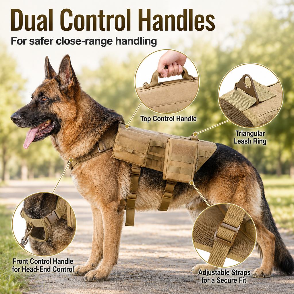 Malloren Tactical Dog Backpack Harness for Hiking & Daily Walks - Detachable Pouches for Gear & Better Control