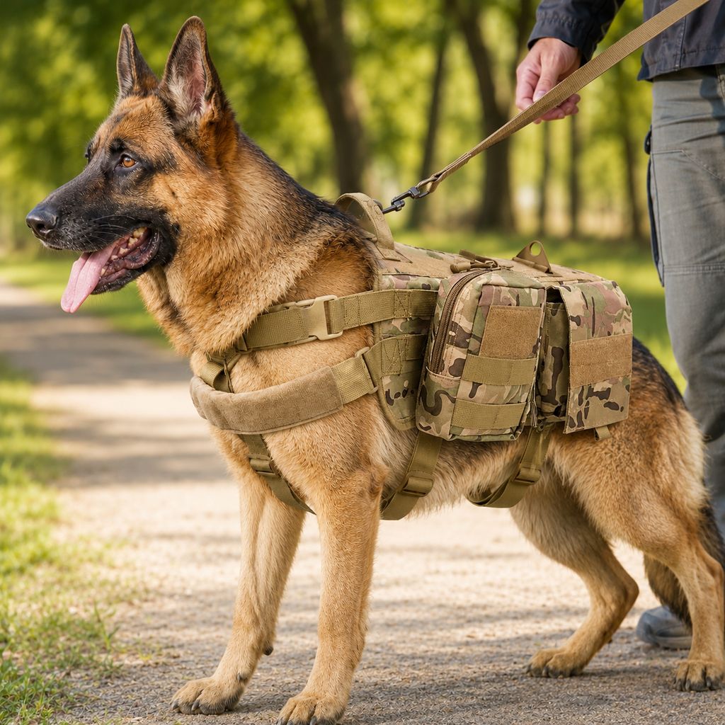 Malloren Tactical Dog Backpack Harness for Hiking & Daily Walks - Detachable Pouches for Gear & Better Control
