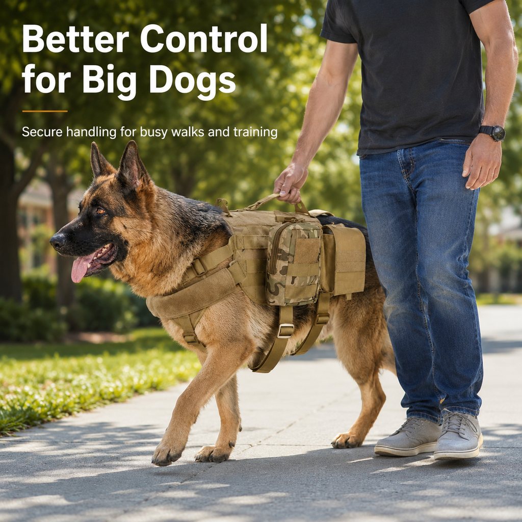 Malloren Tactical Dog Backpack Harness for Hiking & Daily Walks - Detachable Pouches for Gear & Better Control