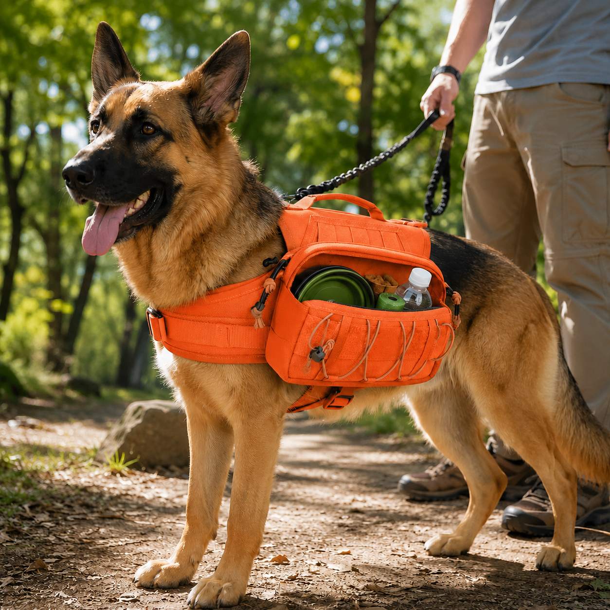Malloren Tactical Dog Backpack Harness for Hiking, Camping & Daily Walks - Hands-Free Storage for Water, Treats & Poop Bags