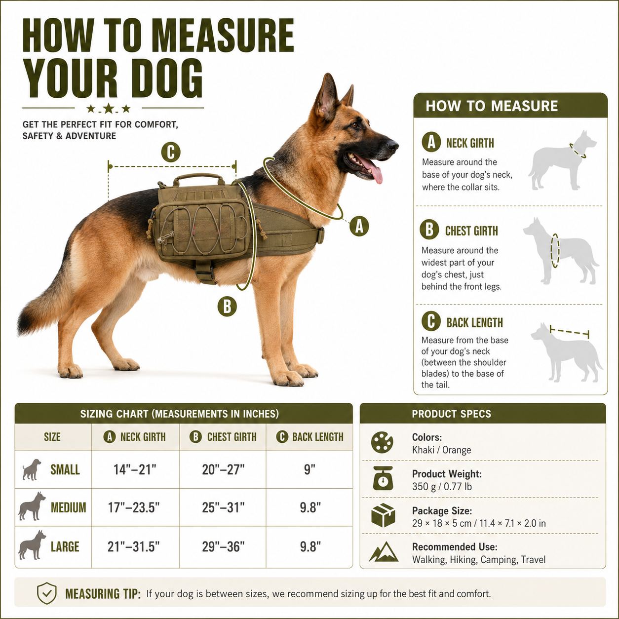 Malloren Tactical Dog Backpack Harness for Hiking, Camping & Daily Walks - Hands-Free Storage for Water, Treats & Poop Bags
