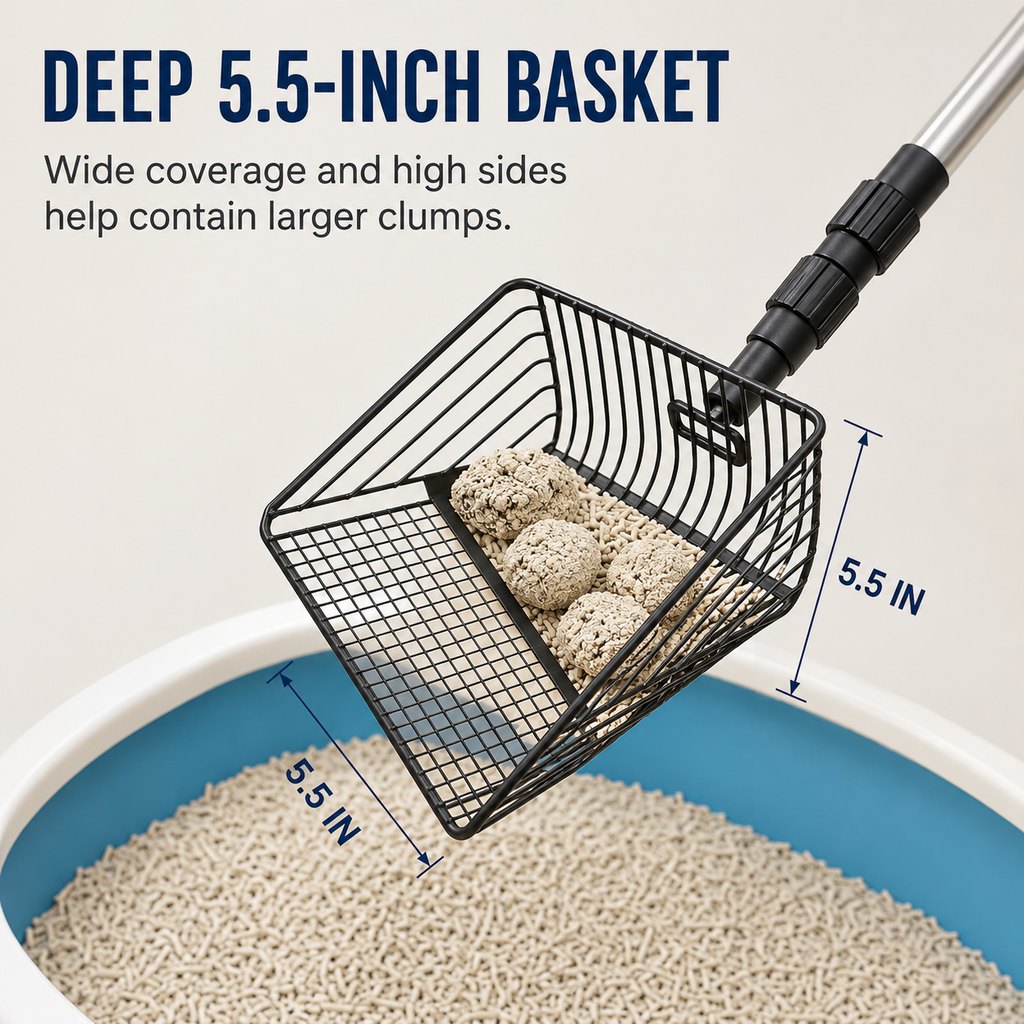 Malloren Telescoping Cat Litter Scoop for Deep Litter Boxes – Long Handle Sifter for Less Bending