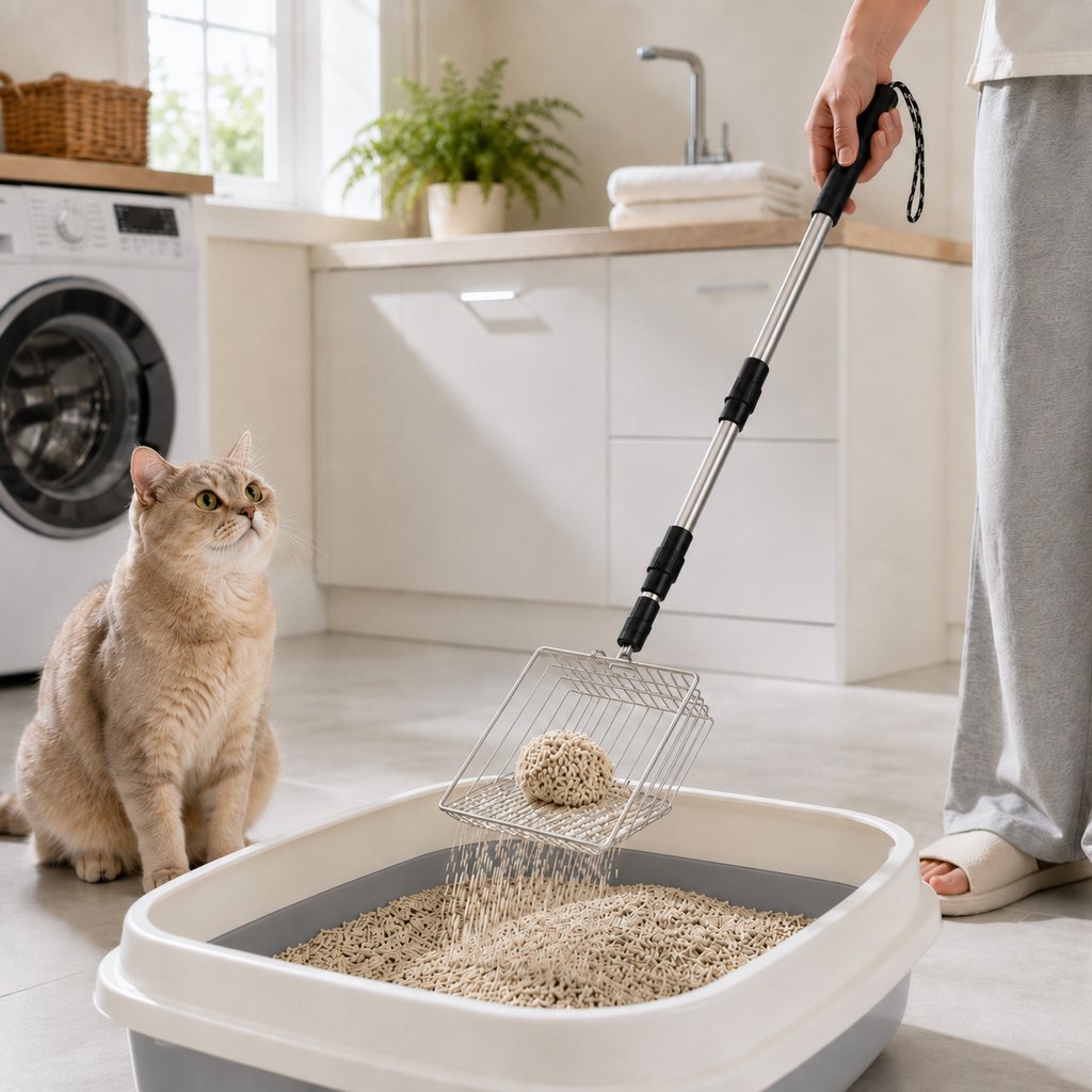 Malloren Telescoping Cat Litter Scoop for Deep Litter Boxes – Long Handle Sifter for Less Bending