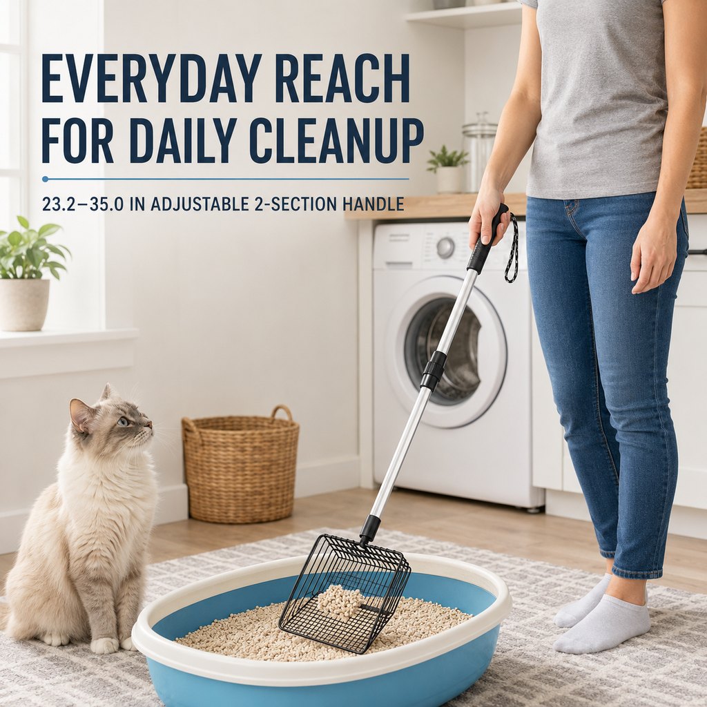 Malloren Telescoping Cat Litter Scoop for Deep Litter Boxes – Long Handle Sifter for Less Bending