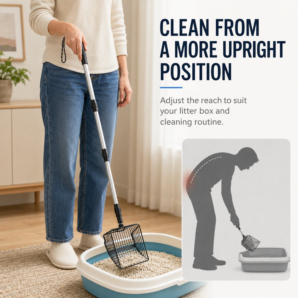 Malloren Telescoping Cat Litter Scoop for Deep Litter Boxes – Long Handle Sifter for Less Bending