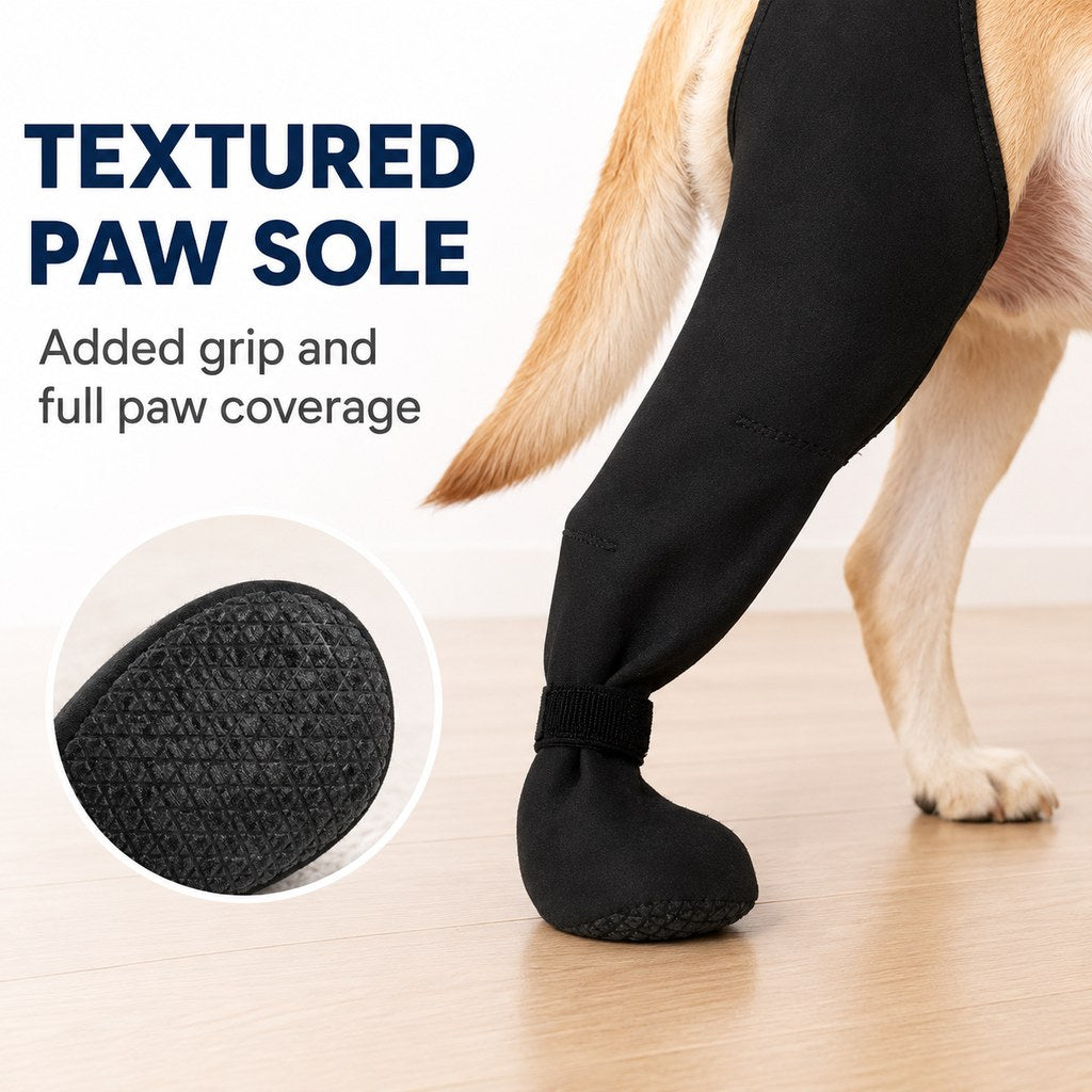 Malloren Adjustable Dog Rear Leg Recovery Sleeve with Paw Cover - Helps Limit Licking During Post-Surgery Rest