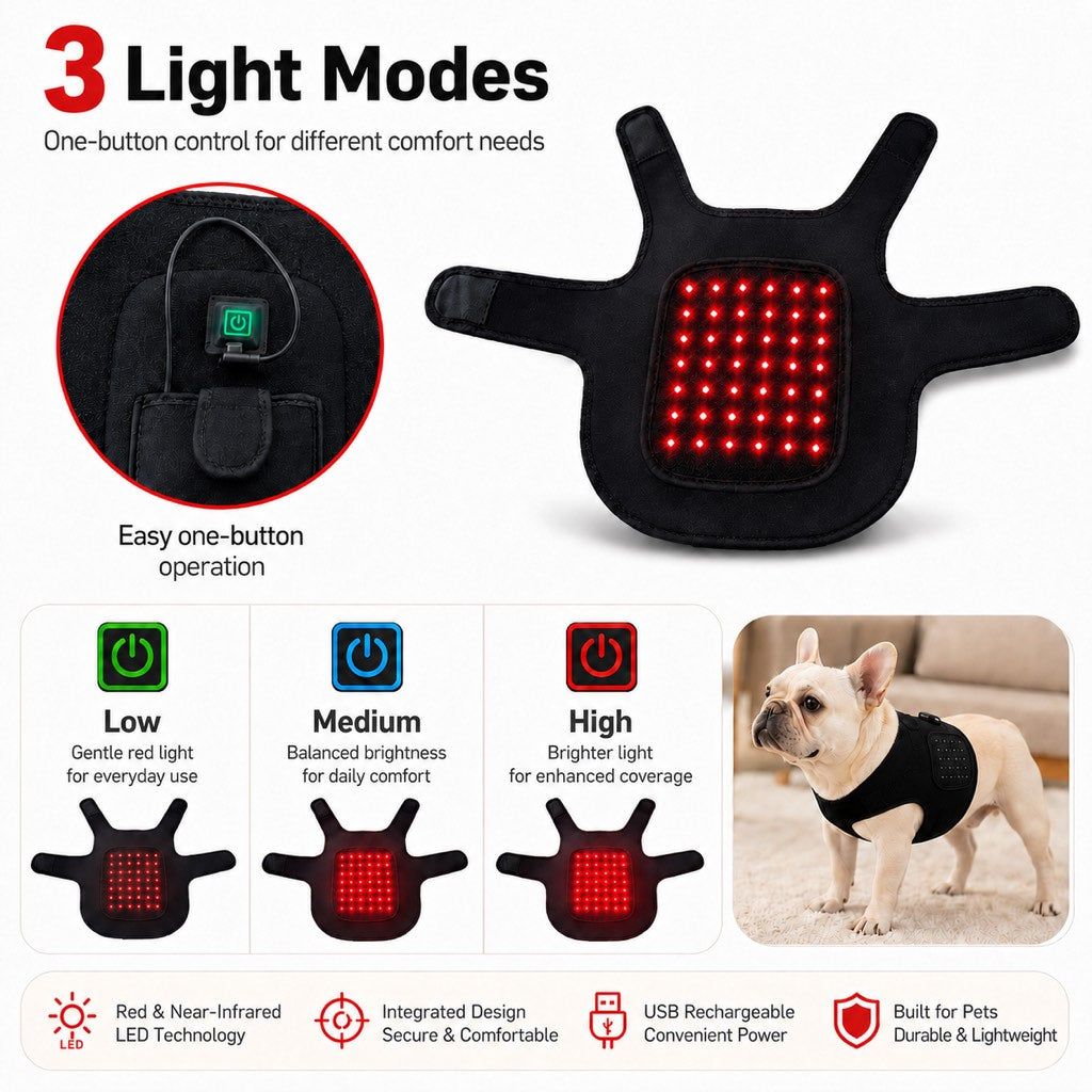 Malloren FrenchieGlow Red Light Comfort Vest for French Bulldogs - USB-Powered or Built-In Battery At-Home Back, Belly & Hip Comfort After Walks, Stairs & Playtime