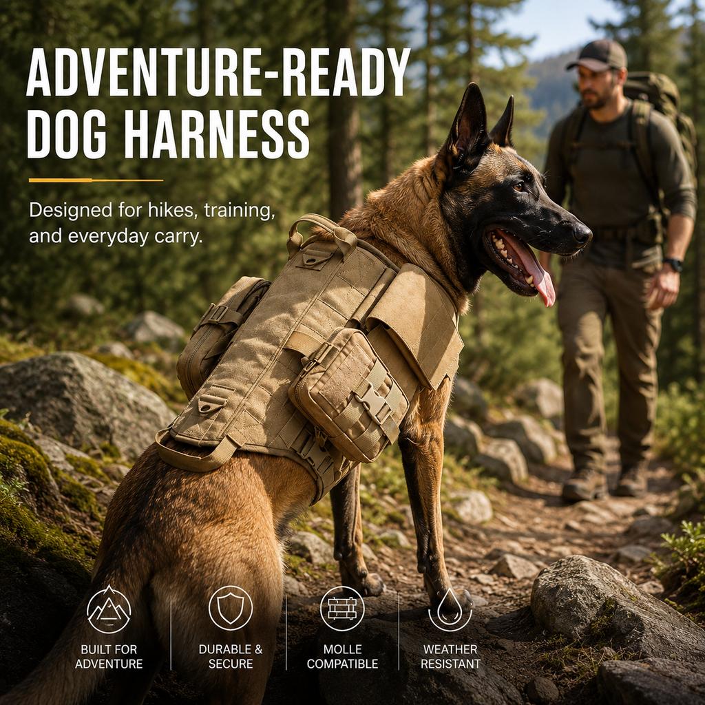 Malloren TrailGuard K9 Tactical Dog Backpack Harness for Hiking, Training & Better Control on Outdoor Walks