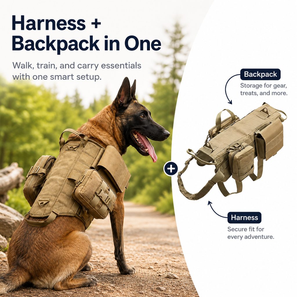 Malloren TrailGuard K9 Tactical Dog Backpack Harness for Hiking, Training & Better Control on Outdoor Walks