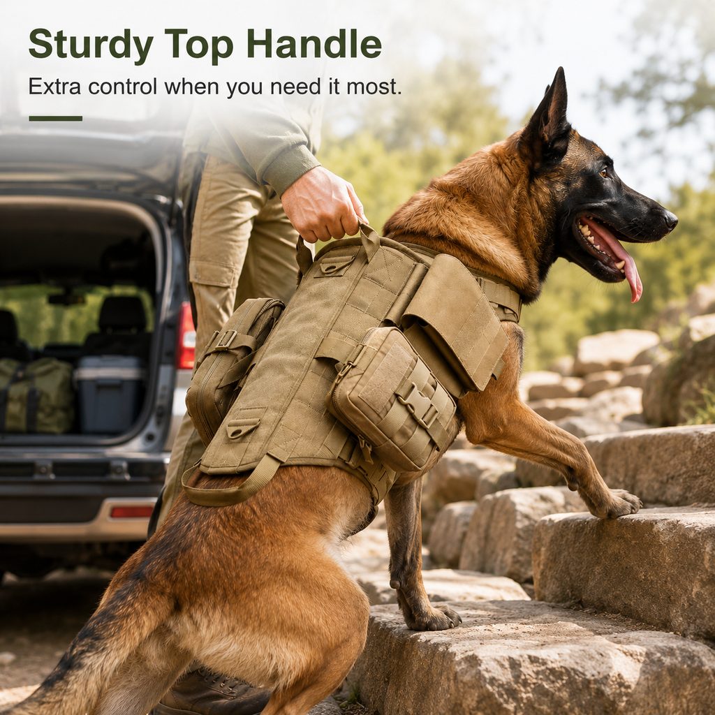 Malloren TrailGuard K9 Tactical Dog Backpack Harness for Hiking, Training & Better Control on Outdoor Walks