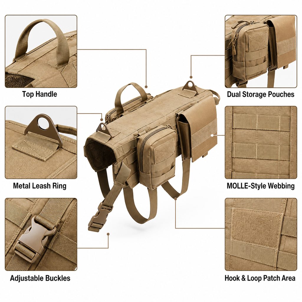 Malloren TrailGuard K9 Tactical Dog Backpack Harness for Hiking, Training & Better Control on Outdoor Walks