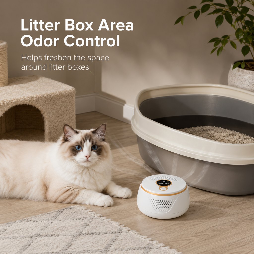 Malloren Rechargeable Ozone Pet Odor Deodorizer for Litter Box & Empty Crate Areas – USB-C Odor Treatment Device for Unoccupied Small Spaces