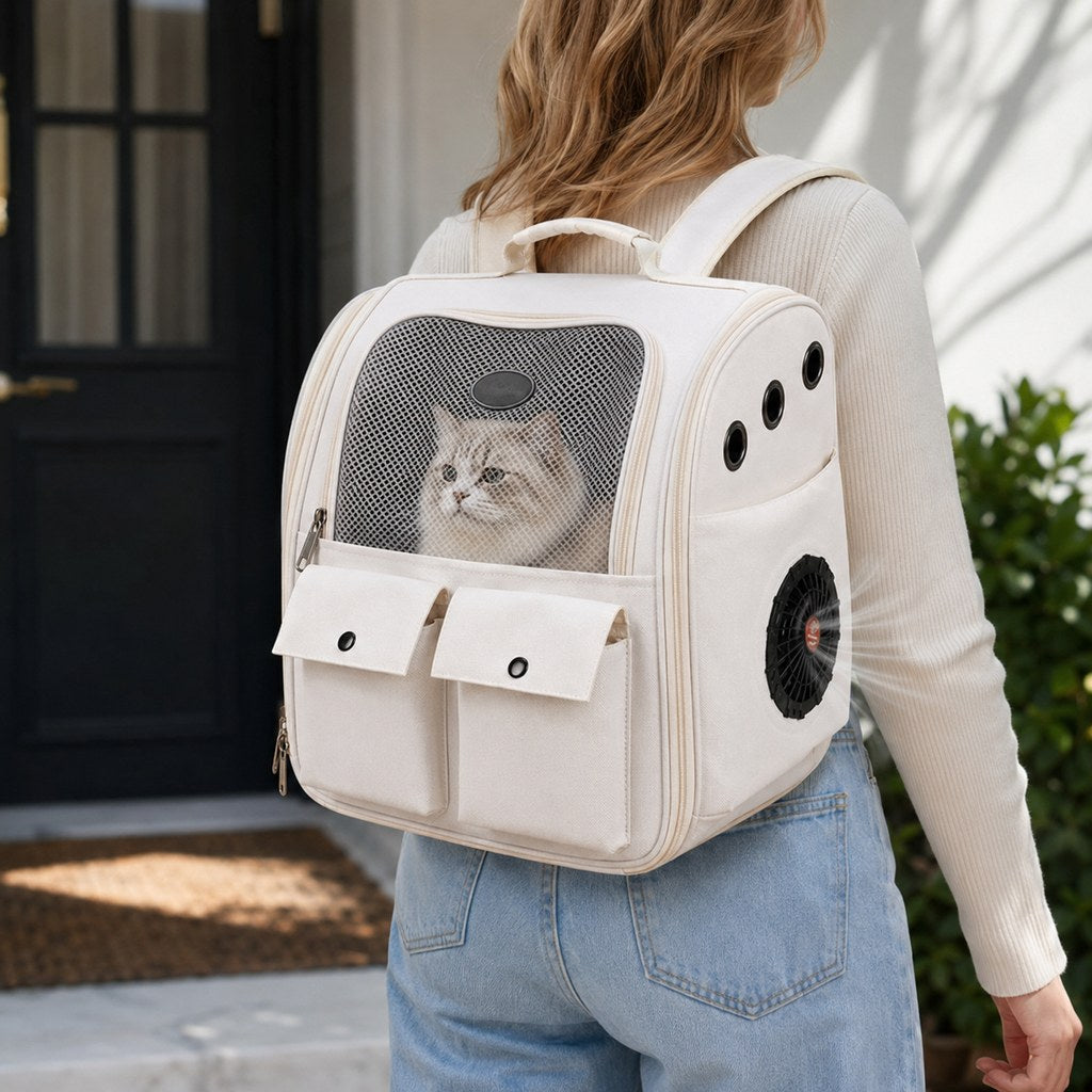 Malloren USB-Powered Dual-Fan Cat Carrier Backpack for Vet Visits & Everyday Travel - Fan-Assisted Cooling for Less-Stuffy Trips