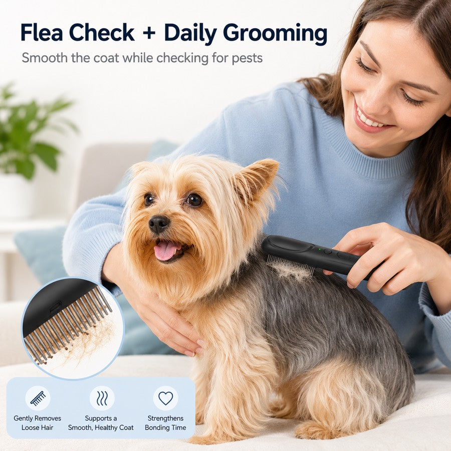 Malloren Electric Flea Comb for Dogs & Cats – At-Home Flea Check & Loose Hair Grooming Without Sprays