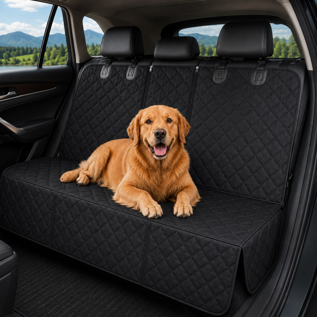 Malloren Waterproof Dog Car Back Seat Cover for Road Trips - Protects from Mud, Fur & Scratches