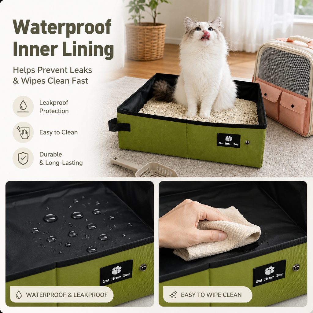 Malloren Portable Foldable Cat Litter Box for Road Trips, Hotels & RV Travel - Reusable Waterproof Travel Cat Toilet to Stop Leaks & Save Space