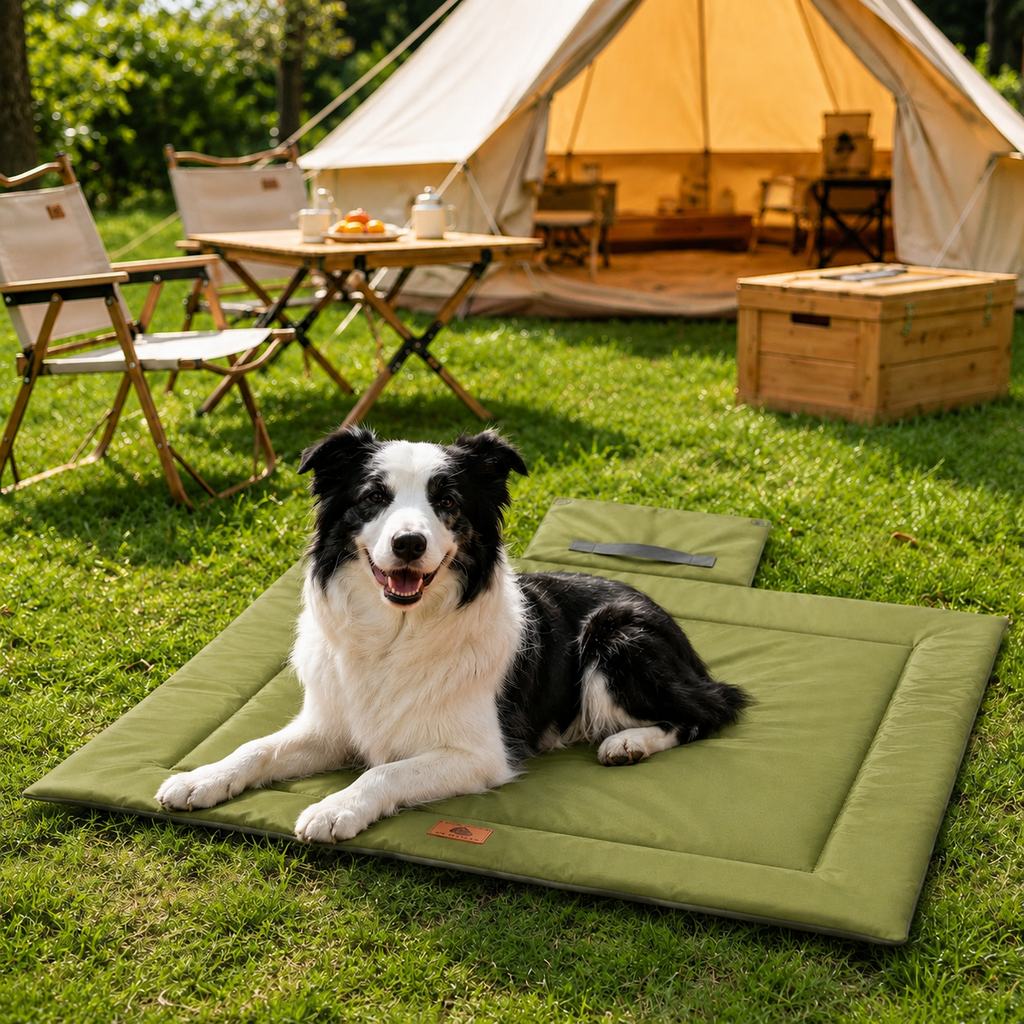 Malloren Waterproof Outdoor Pet Camping Mat - Foldable Dog Travel Bed for Camping, Car Trunk & Patio, Keeps Pets Off Wet Grass & Dirt