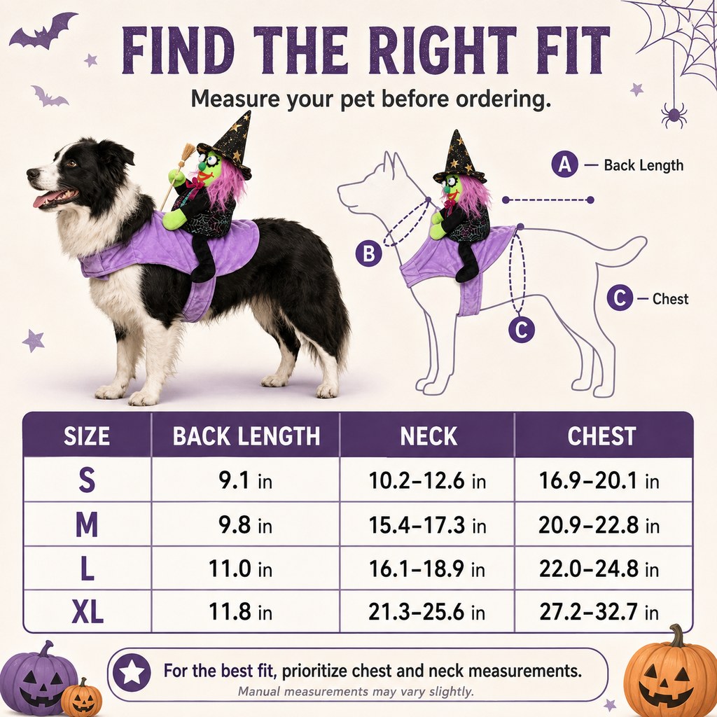 Malloren 3D Witch Rider Halloween Pet Costume for Trick-or-Treating, Parties & Photos – Instant Funny Look for Dogs & Cats