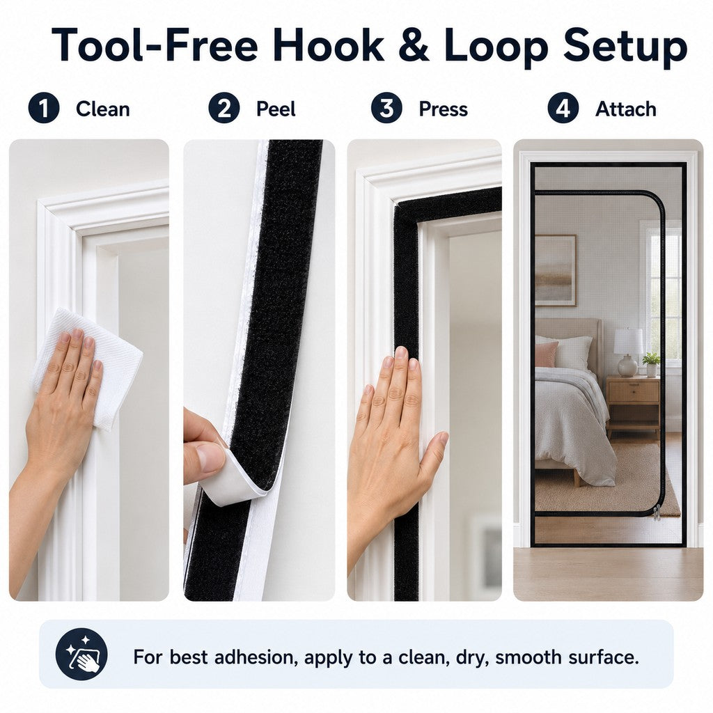 Malloren Zippered Pet Mesh Door Barrier for Bedrooms & Home Offices - Helps Keep Cats in Designated Rooms Without Closing the Door