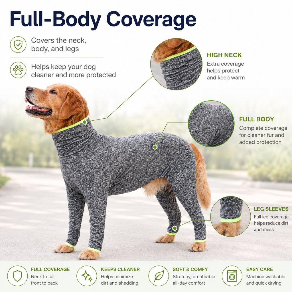 Malloren Large Dog Full-Body Suit for Indoor Wear - Stretch 4-Leg Coverall