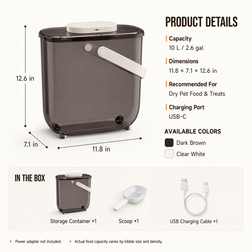 Malloren 10L Automatic Vacuum Pet Food Storage Container for Pantry & Feeding Stations - Helps Reduce Air Exposure Between Meals