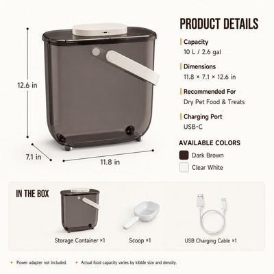 Malloren 10L Automatic Vacuum Pet Food Storage Container for Pantry & Feeding Stations - Helps Reduce Air Exposure Between Meals