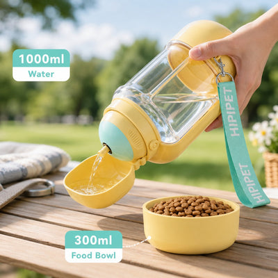 Malloren 2-in-1 Portable Dog Water Bottle with Food Container – Large Capacity Pet Travel Water Fountain, Perfect for Walks, Camping, and Road Trips