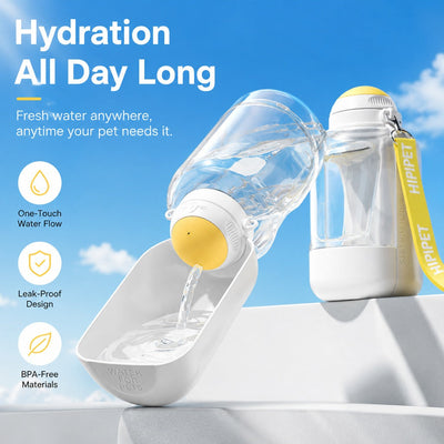 Malloren 2-in-1 Portable Dog Water Bottle with Food Container – Large Capacity Pet Travel Water Fountain, Perfect for Walks, Camping, and Road Trips