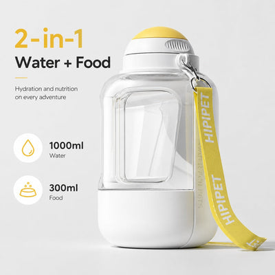 Malloren 2-in-1 Portable Dog Water Bottle with Food Container – Large Capacity Pet Travel Water Fountain, Perfect for Walks, Camping, and Road Trips