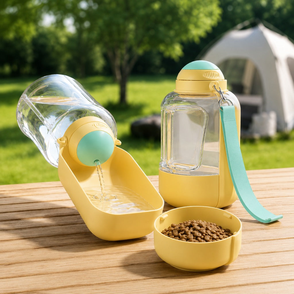 Malloren 2-in-1 Portable Dog Water Bottle with Food Container – Large Capacity Pet Travel Water Fountain, Perfect for Walks, Camping, and Road Trips