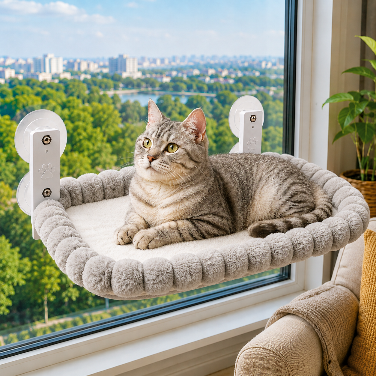Malloren Foldable Cat Window Hammock for Apartments - No-Drill Suction Perch for Sunny Naps Without Taking Up Floor Space