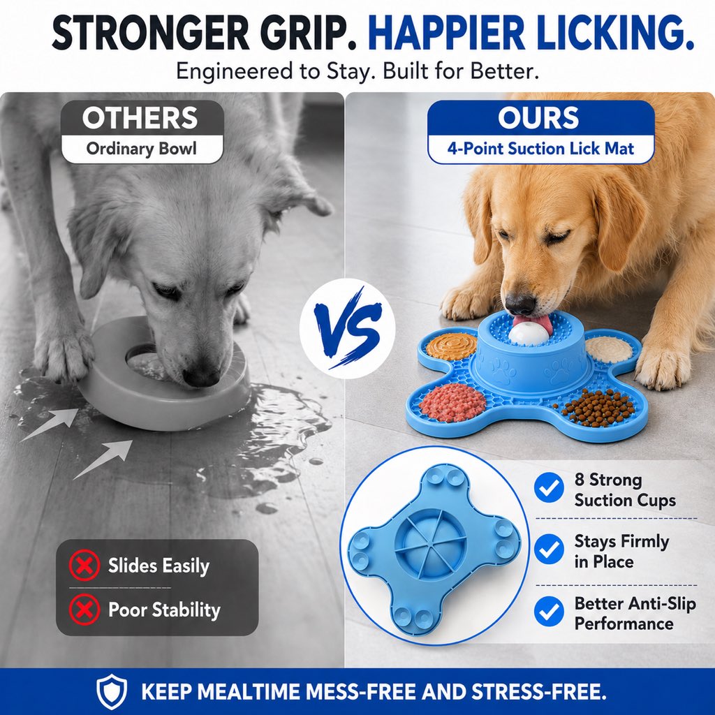 Malloren 3-in-1 Dog Lick Mat & Slow Feeder Bowl for Bath Time, Grooming & Home Alone - Helps Slow Fast Eating and Keep Pets Busy