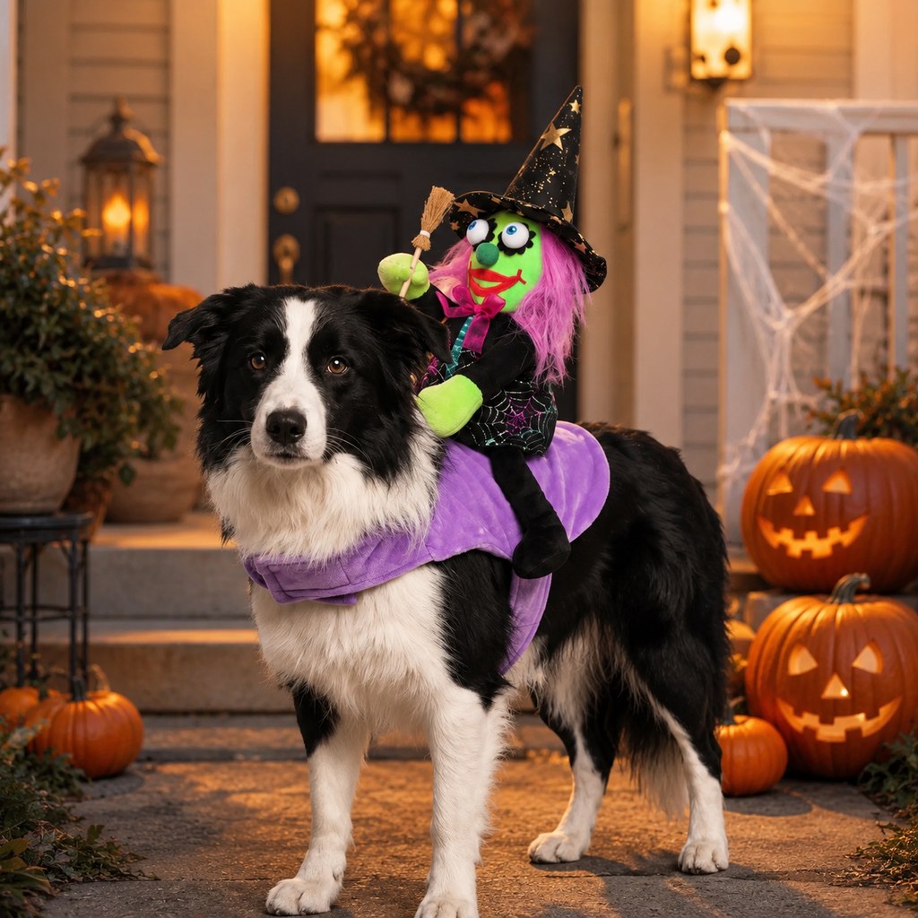 Malloren 3D Witch Rider Halloween Pet Costume for Trick-or-Treating, Parties & Photos – Instant Funny Look for Dogs & Cats