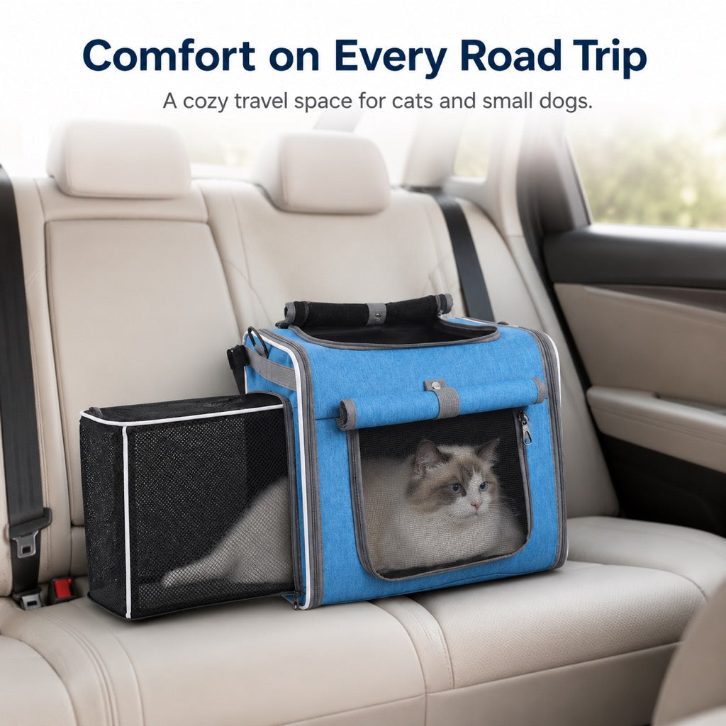 Malloren 4-in-1 Expandable Bike Pet Carrier Backpack for Cats &Small Dogs - Hands-Free Rides, Car Travel & Vet Trips with Extra Breathing Room
