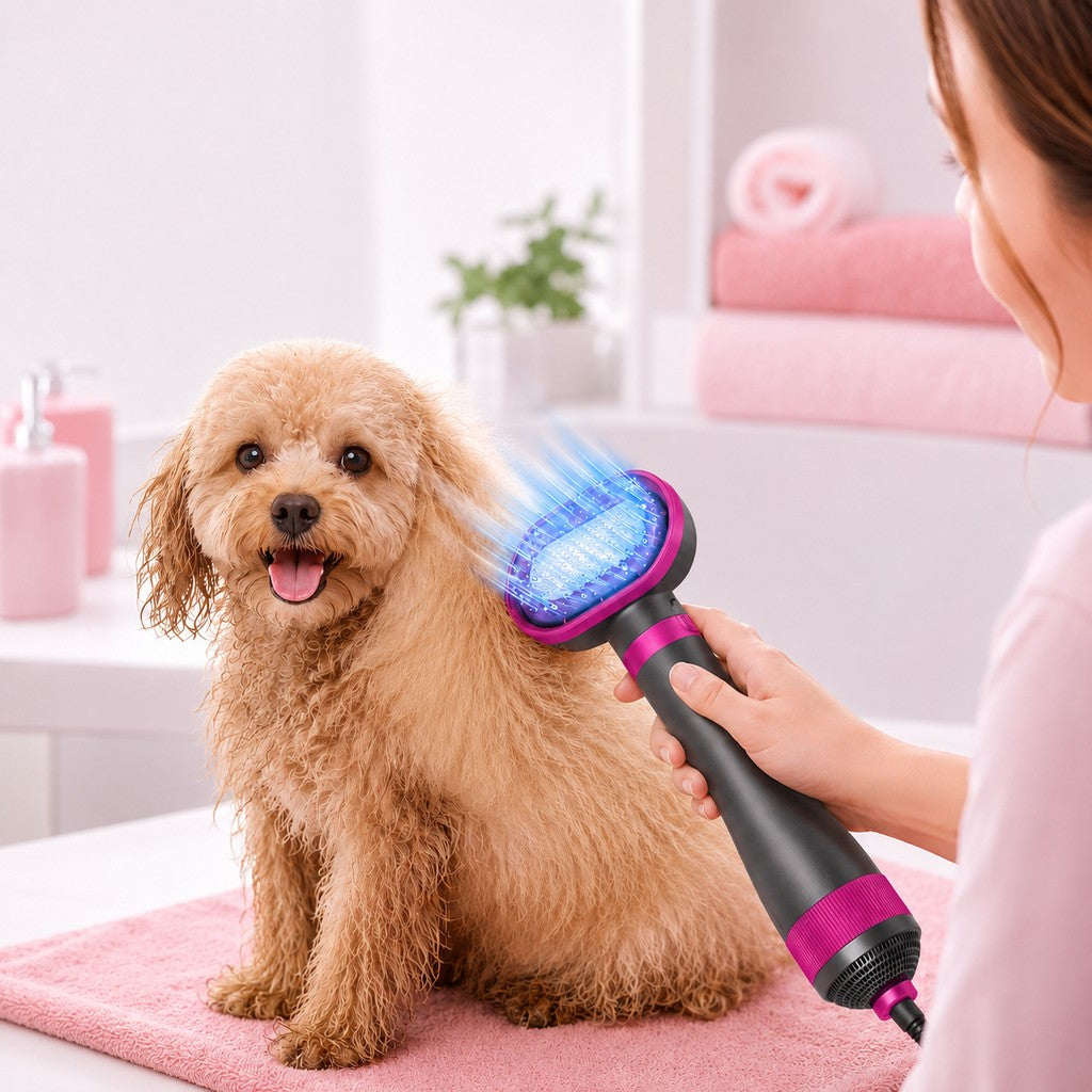 Malloren 4-in-1 Pet Dryer Brush for After-Bath Grooming, Low-Noise Dog & Cat Hair Dryer Comb for Easier Drying, Brushing & Detangling