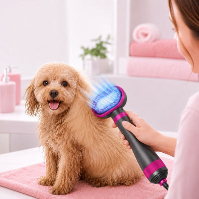 Malloren 4-in-1 Pet Dryer Brush for After-Bath Grooming, Low-Noise Dog & Cat Hair Dryer Comb for Easier Drying, Brushing & Detangling