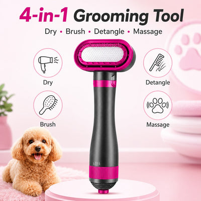 Malloren 4-in-1 Pet Dryer Brush for After-Bath Grooming, Low-Noise Dog & Cat Hair Dryer Comb for Easier Drying, Brushing & Detangling