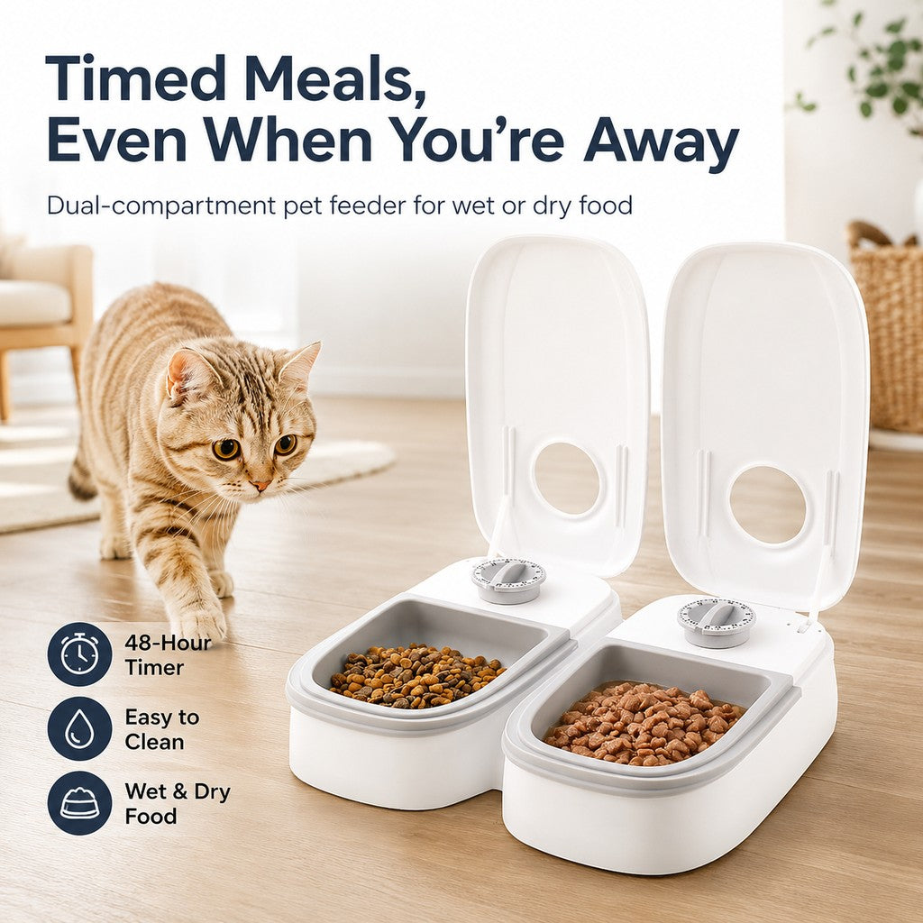 Malloren 48-Hour Timed Pet Feeder for Cats & Small Dogs - Scheduled Meals for Workdays, Short Trips & Busy Pet Parents